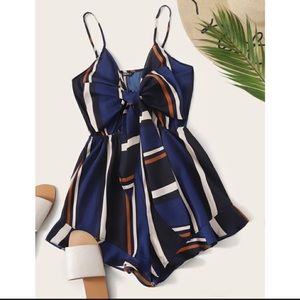 SHEIN Strip Cami Romper with Tie Front